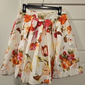 Boston Proper Floral A-Line Skirt - Red, Orange, Pink